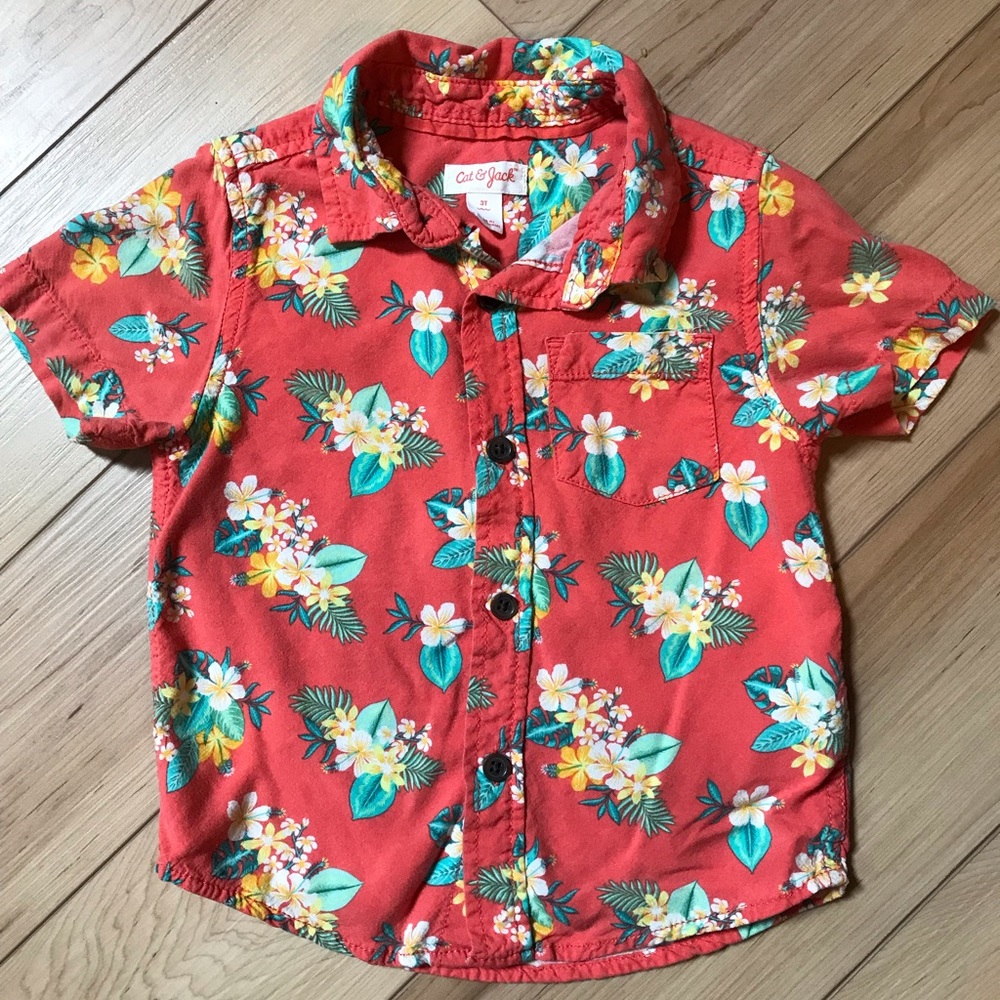 3T Cat & Jack Button Down Hawaiian Shirt